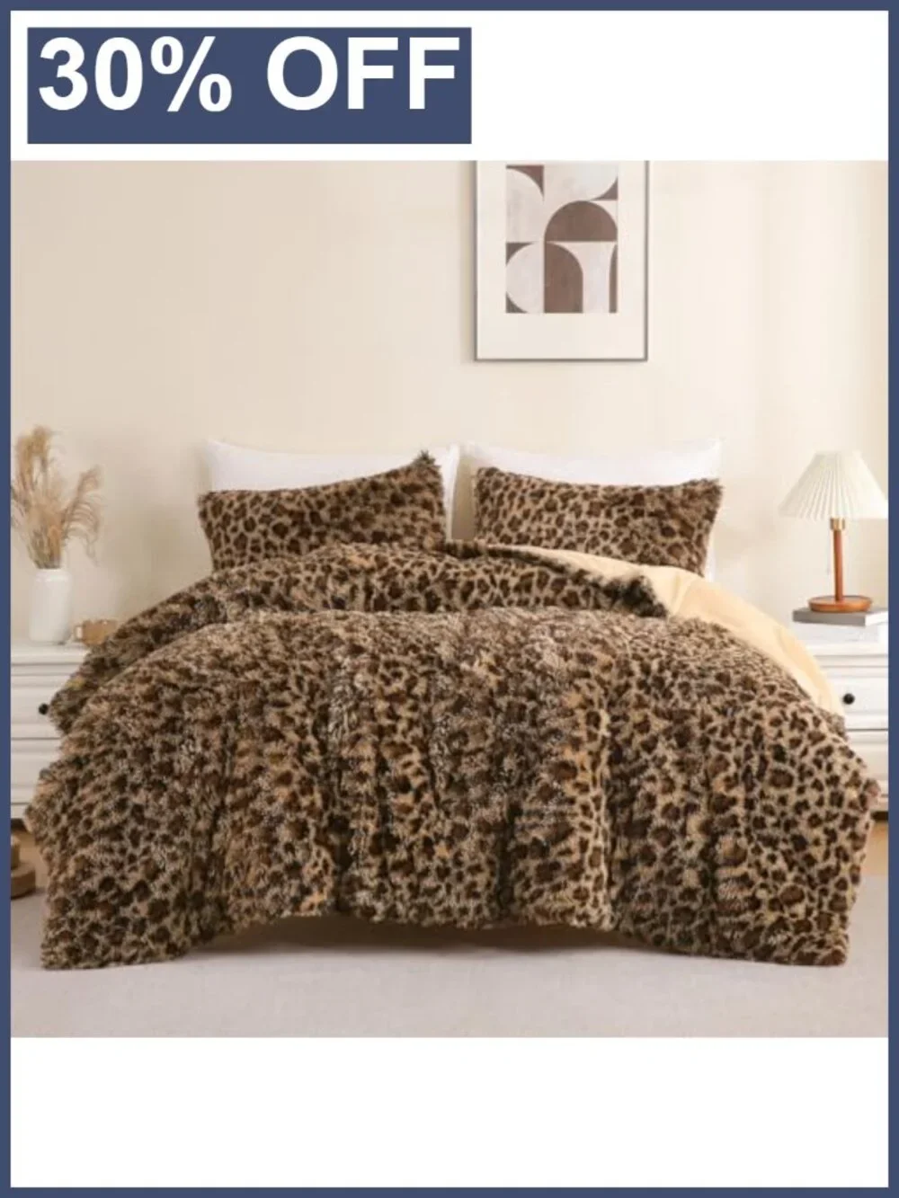 Faux Fur Cheetah Print Comforter Set Queen 3 Piece Shaggy Plush